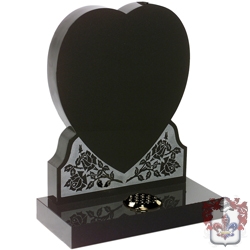 heart and roses granite etched and shaped headstone