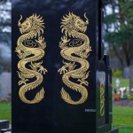 gold dragon on black marble