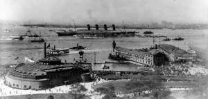 RMS Lusitania arriving in New York on her maiden voyage